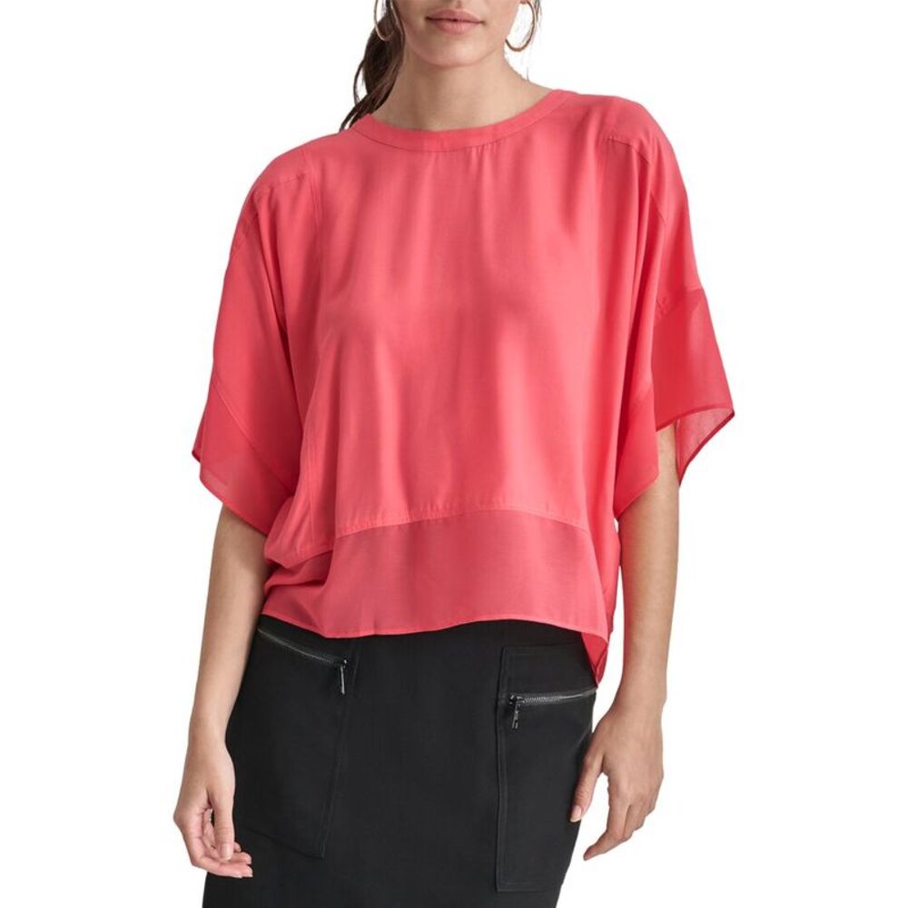 Dkny Womens Silky Mix Media Top, Red